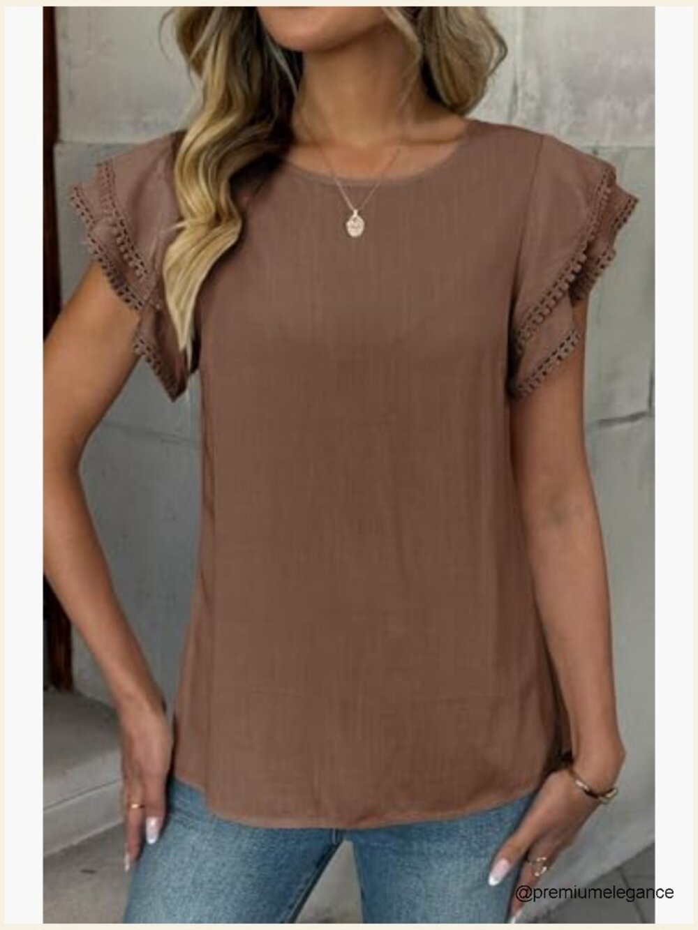 Ruffle Cap Sleeve Blouse Tunic Top Summer Casual Crew Neck Button Down - Picture 4 of 7